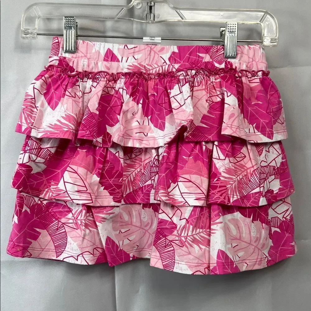 Andy And Evan pink 2-piece ruffle skirt set with shorts underneath pink palm NWT